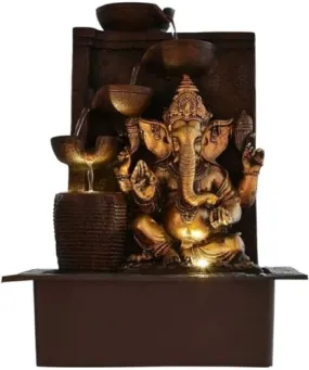 GAYTRI ART and HANDICRAFTS Ganesha 5-Steps Indoor Table Top Fountain with LED Lights Decorative Showpiece - 40 cm (Resin, Gold, Black)