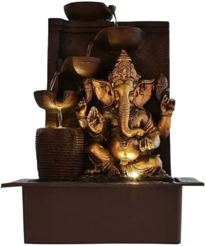 GAYTRI ART and HANDICRAFTS Ganesha 5-Steps Indoor Table Top Fountain with LED Lights Decorative Showpiece - 40 cm (Resin, Gold, Black)