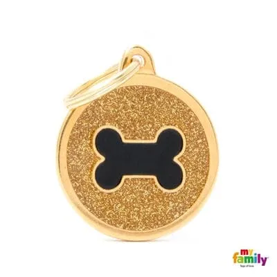 Glitter Gold Bone Centre Dog Name ID Tag