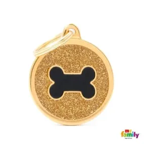 Glitter Gold Bone Centre Dog Name ID Tag