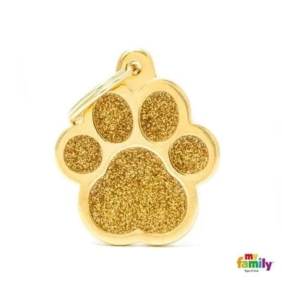 Glitter Gold Paw Dog Name ID Tag