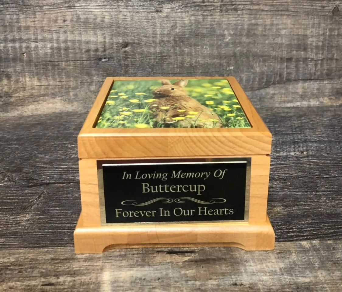 Guinea Pig Urn Small Animal Pet Urn Bunny Rabbit Urn Pet Memorial Keepsake Box Cremation Urn Custom Photo Tile & Engraved Tag To 25lbs