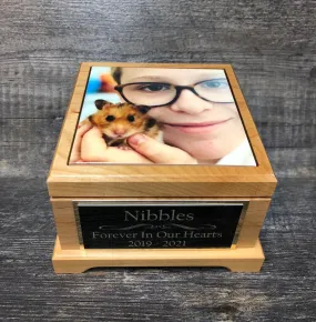 Hamster Urn Mouse Urn Guinea Pig Urn Small Animal Pet Urn Bunny Urn Pet Memorial Box Cremation Urn Custom Photo Tile & Engraved Tag To 25lbs