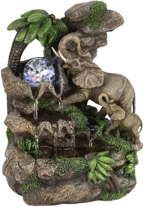 Hand Painted 11 Inch High Elephant Table Fountain w/cracked Crystal like ball that rotates & reflects the colour changing led light! Retails $97 W/Tax!