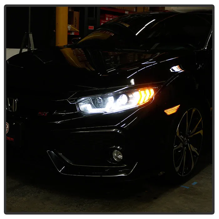 Honda Civic 16-20 2DR/4DR/Hatchback (will not fit factory led headlight equipped vehicles) W/ LED Sequential Turn Signal Lights Projector Headlight - Black - Lo Beam ; H1 Included - Hi Beam ; H1 Included