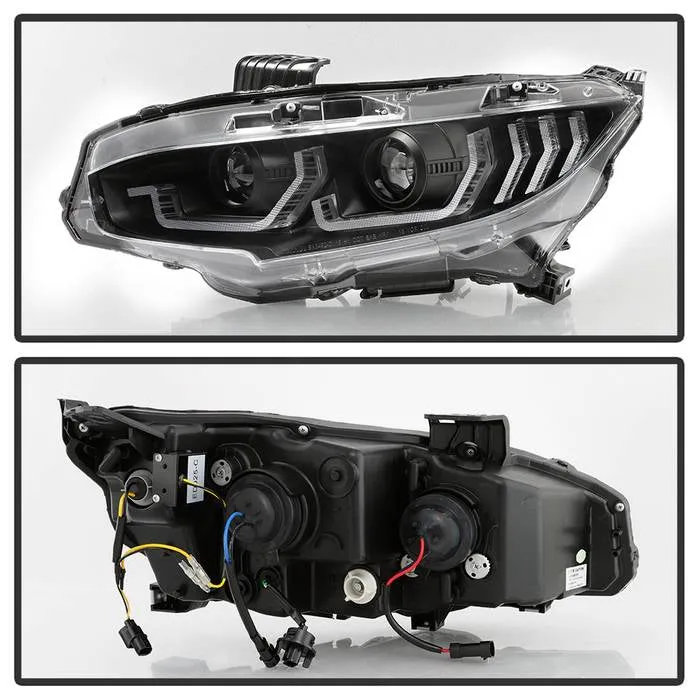 Honda Civic 16-20 2DR/4DR/Hatchback (will not fit factory led headlight equipped vehicles) W/ LED Sequential Turn Signal Lights Projector Headlight - Black - Lo Beam ; H1 Included - Hi Beam ; H1 Included
