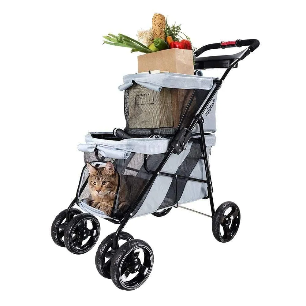 Ibiyaya® Double Decker Pram for Dogs| Silver Grey