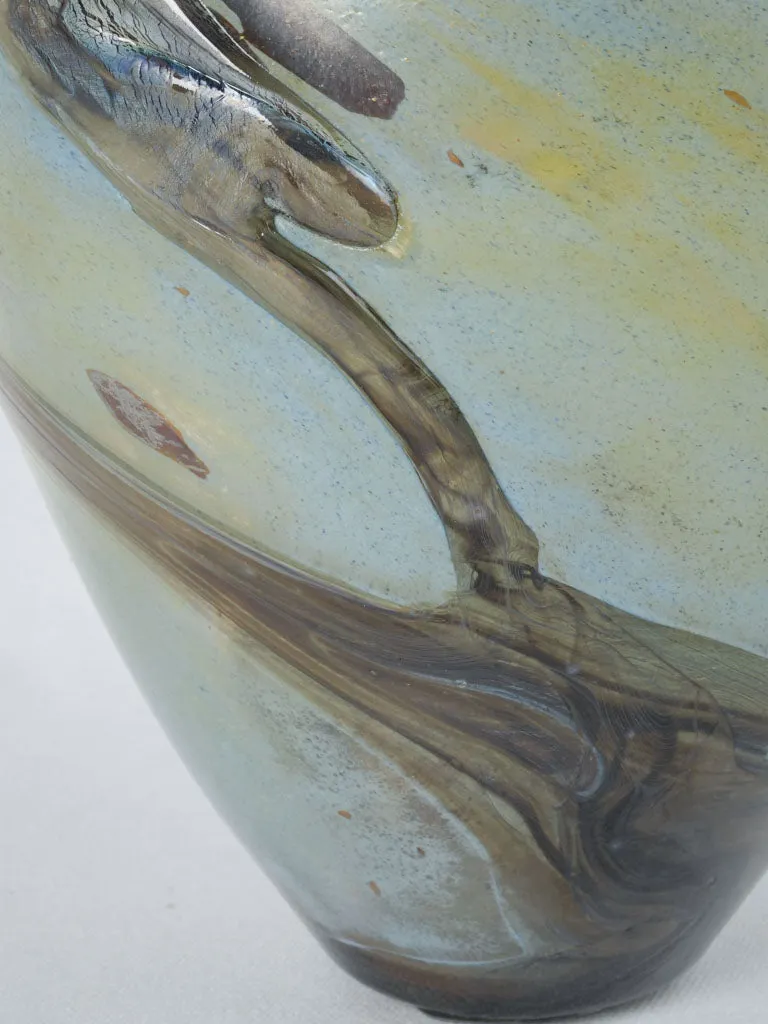 Incredible light blue & orange blown glass vase - Jean-Claude Novaro 1985 - 12½"