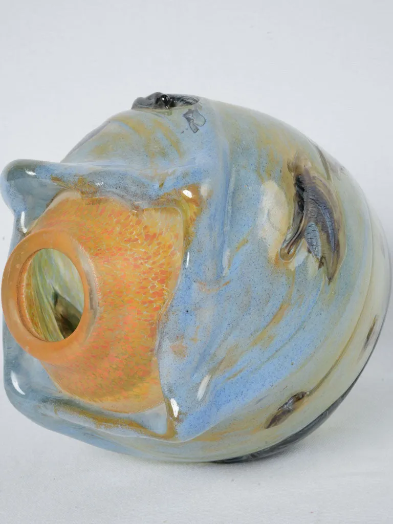 Incredible light blue & orange blown glass vase - Jean-Claude Novaro 1985 - 12½"