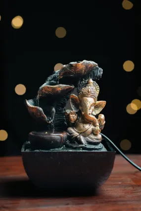 Interio Crafts Ganesha Idol Table Top Water Fountain for Office and Home Decor with LED Light (Material : Polyresin, H: 9 Inches