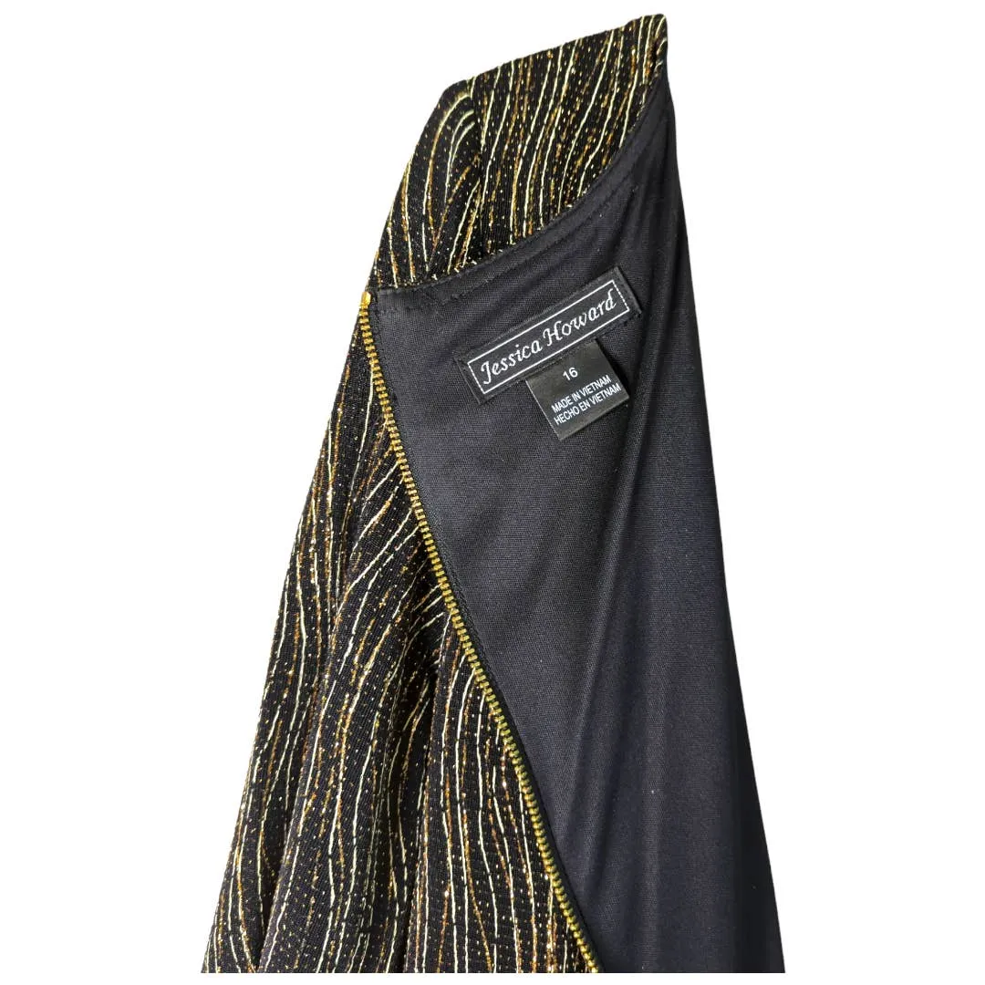 Jessica Howard Fancy Black Gold Sparkle Special Occasion Dress 16