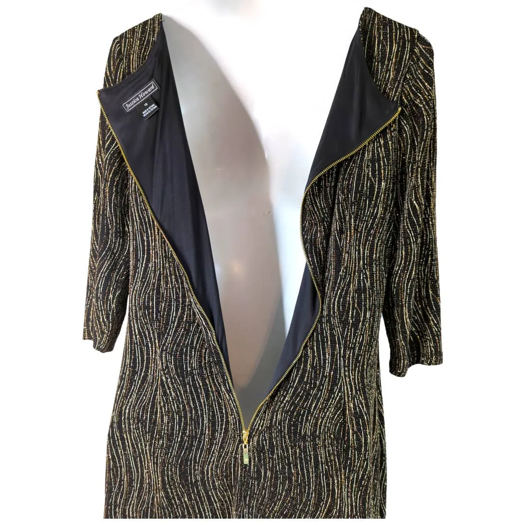 Jessica Howard Fancy Black Gold Sparkle Special Occasion Dress 16
