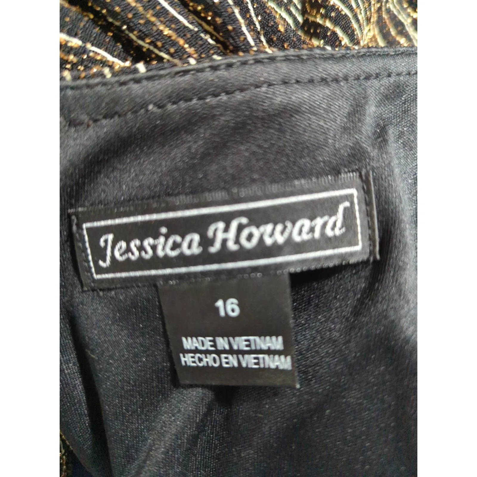 Jessica Howard Fancy Black Gold Sparkle Special Occasion Dress 16
