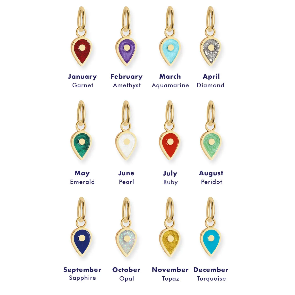 July Map Pin Charm Ruby Enamel, Solid Gold