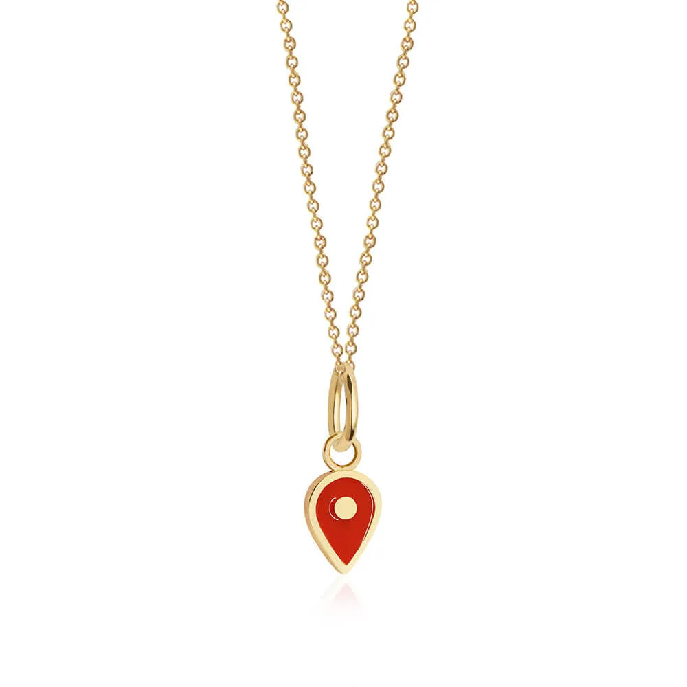 July Map Pin Charm Ruby Enamel, Solid Gold