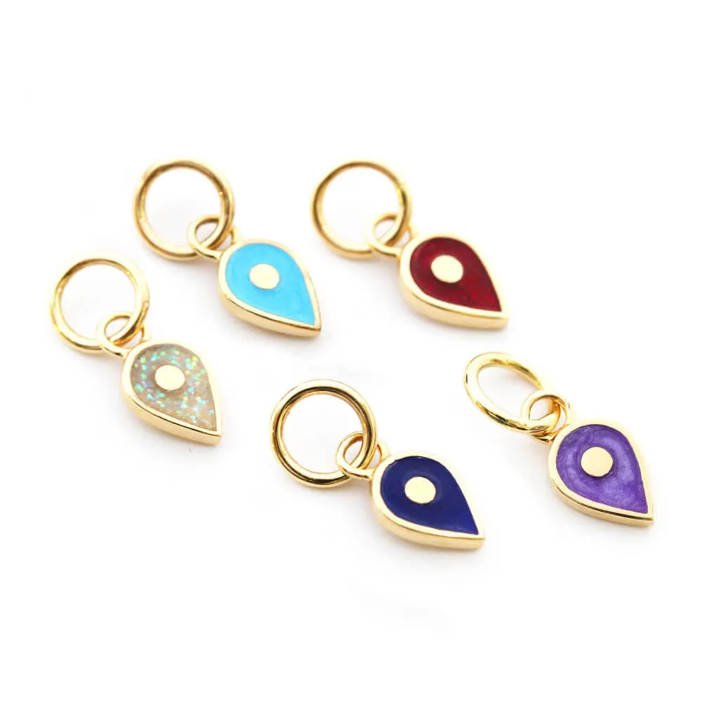 July Map Pin Charm Ruby Enamel, Solid Gold
