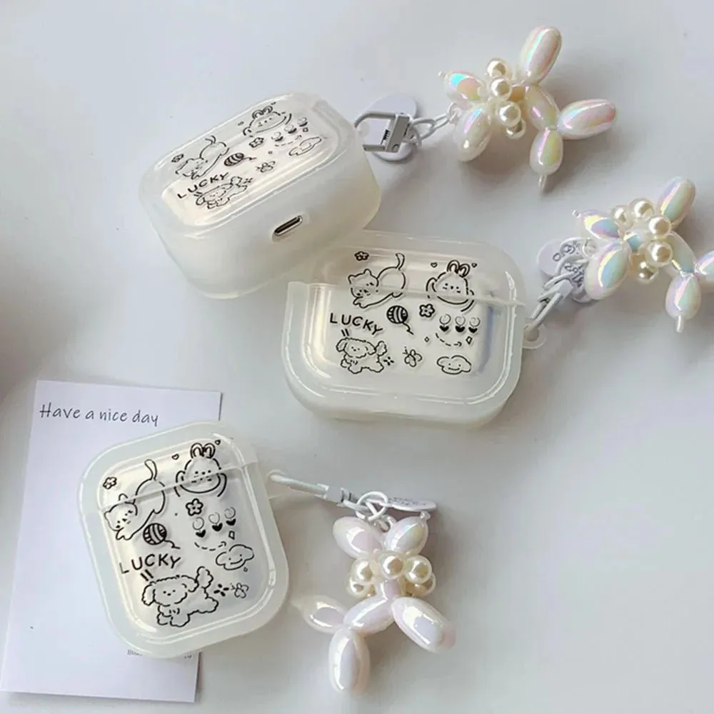Kawaii Transparent AirPods Case with Balloon Dog Chain