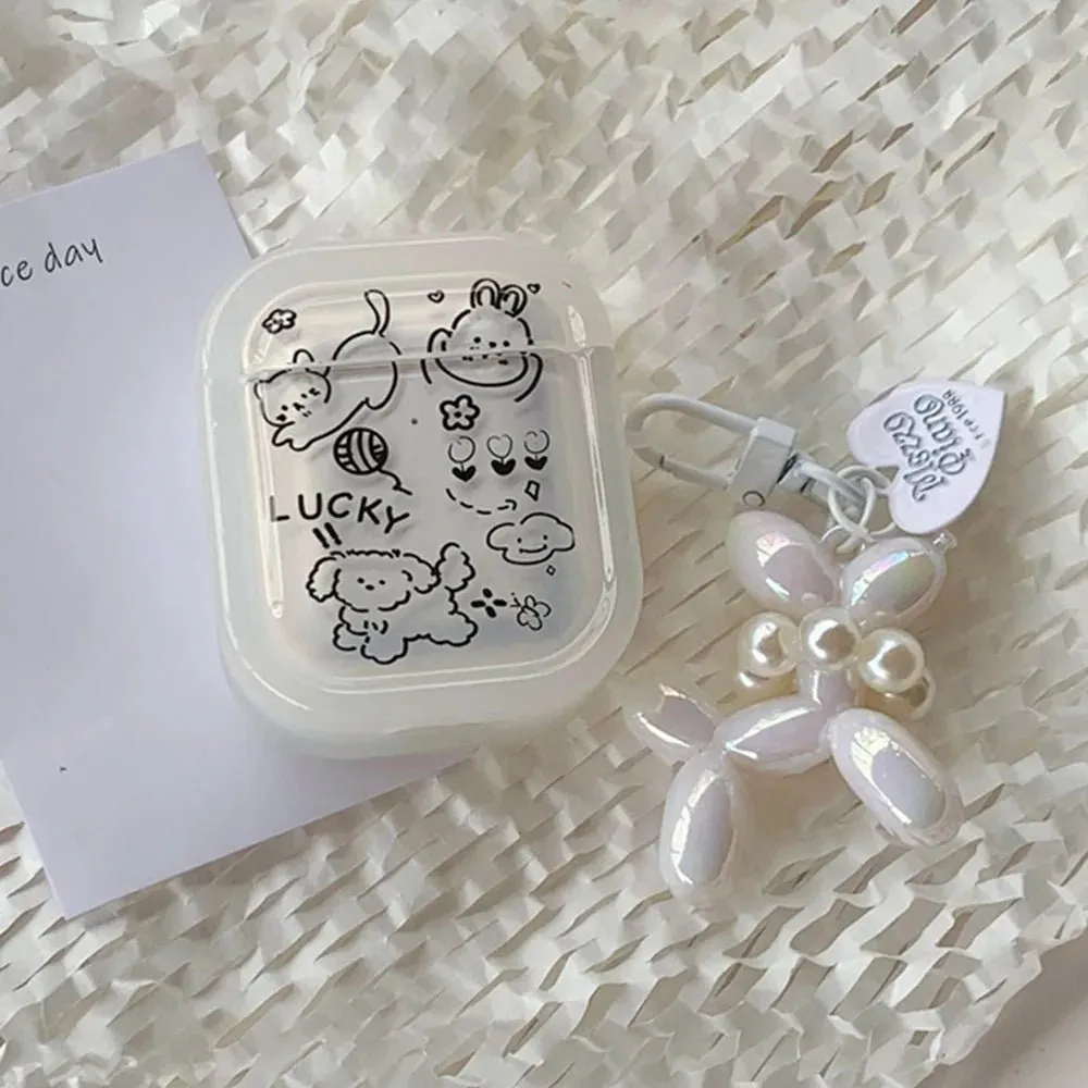 Kawaii Transparent AirPods Case with Balloon Dog Chain