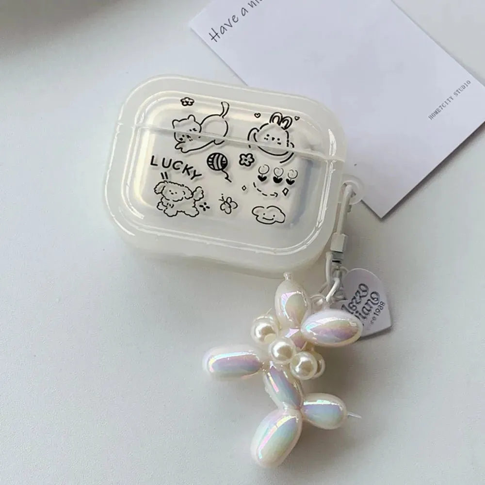 Kawaii Transparent AirPods Case with Balloon Dog Chain