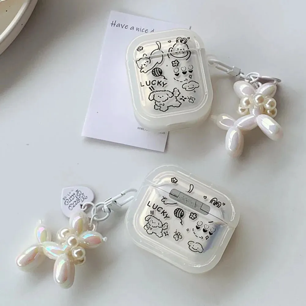 Kawaii Transparent AirPods Case with Balloon Dog Chain