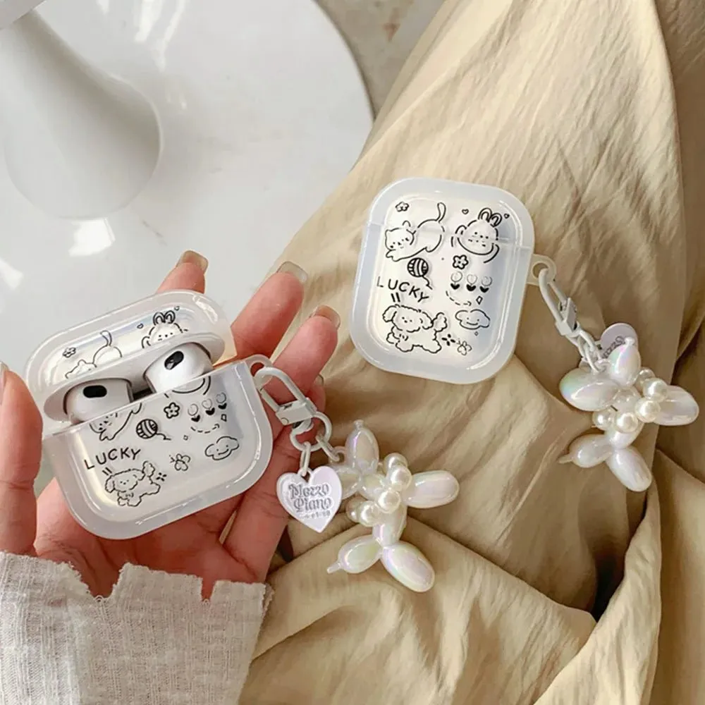 Kawaii Transparent AirPods Case with Balloon Dog Chain