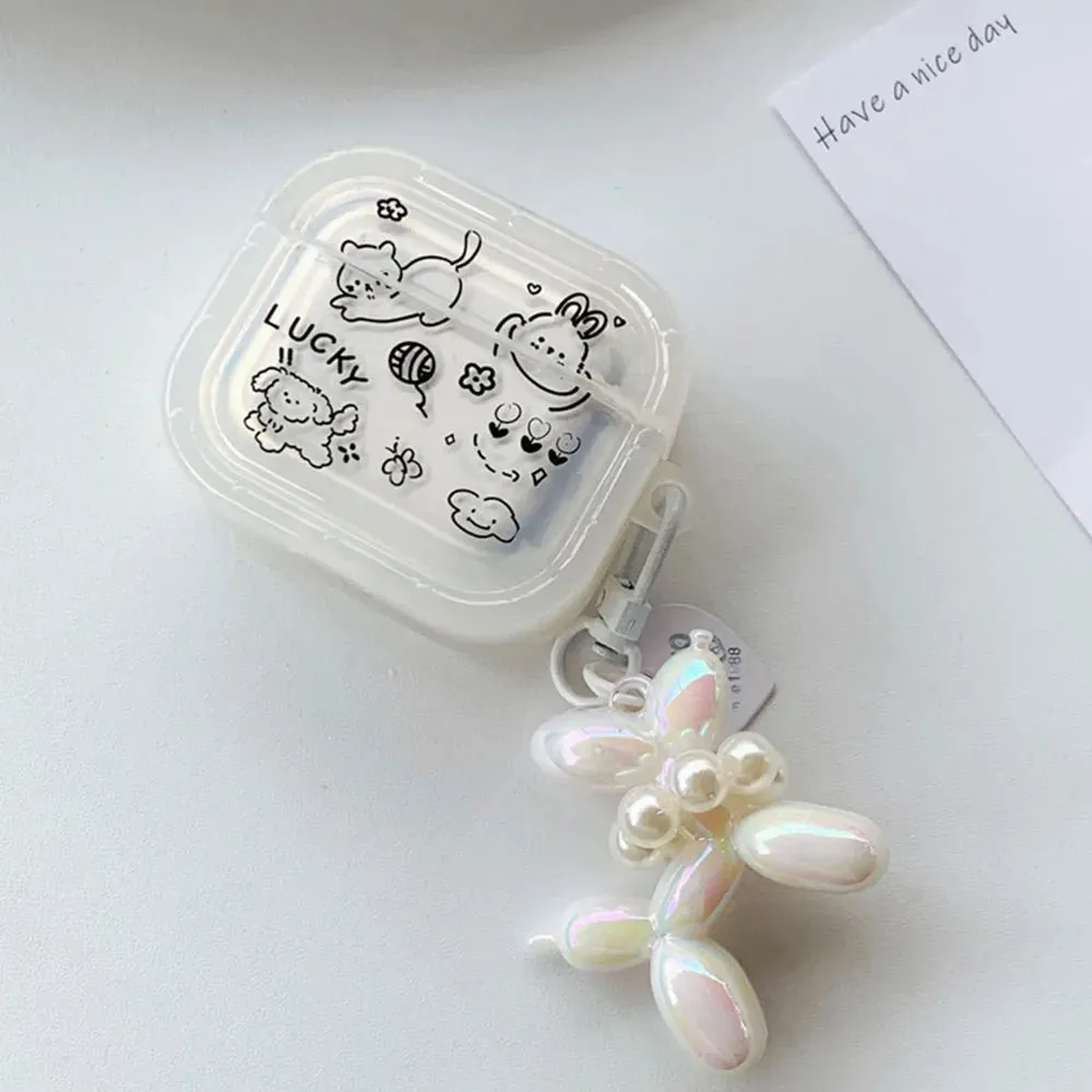Kawaii Transparent AirPods Case with Balloon Dog Chain
