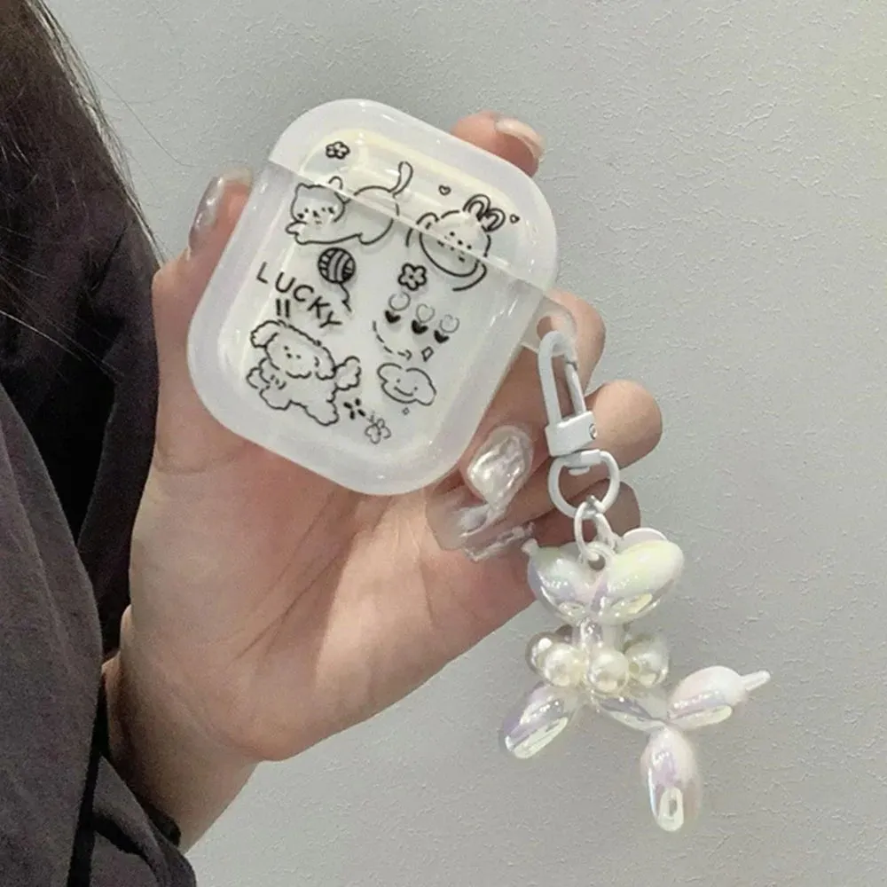 Kawaii Transparent AirPods Case with Balloon Dog Chain