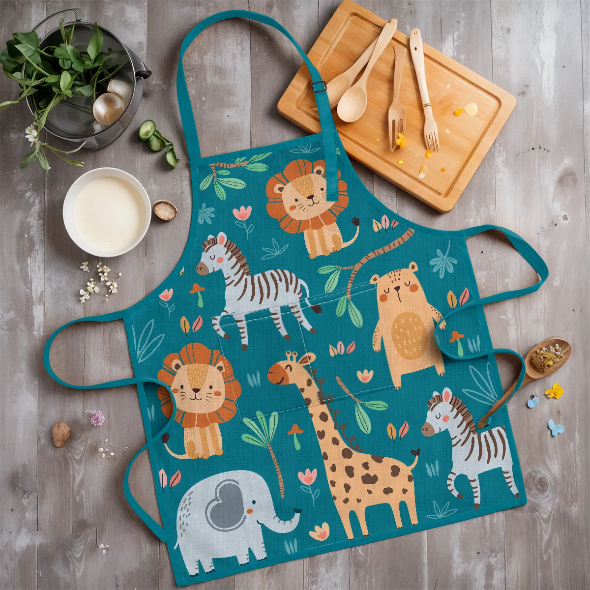 Kid Apron with Front Pocket, 2Pcs Apron and Chef Hat, Chef Apron for Boy Girl Toddler Baking Cooking Gardening Painting, Apron for Children
