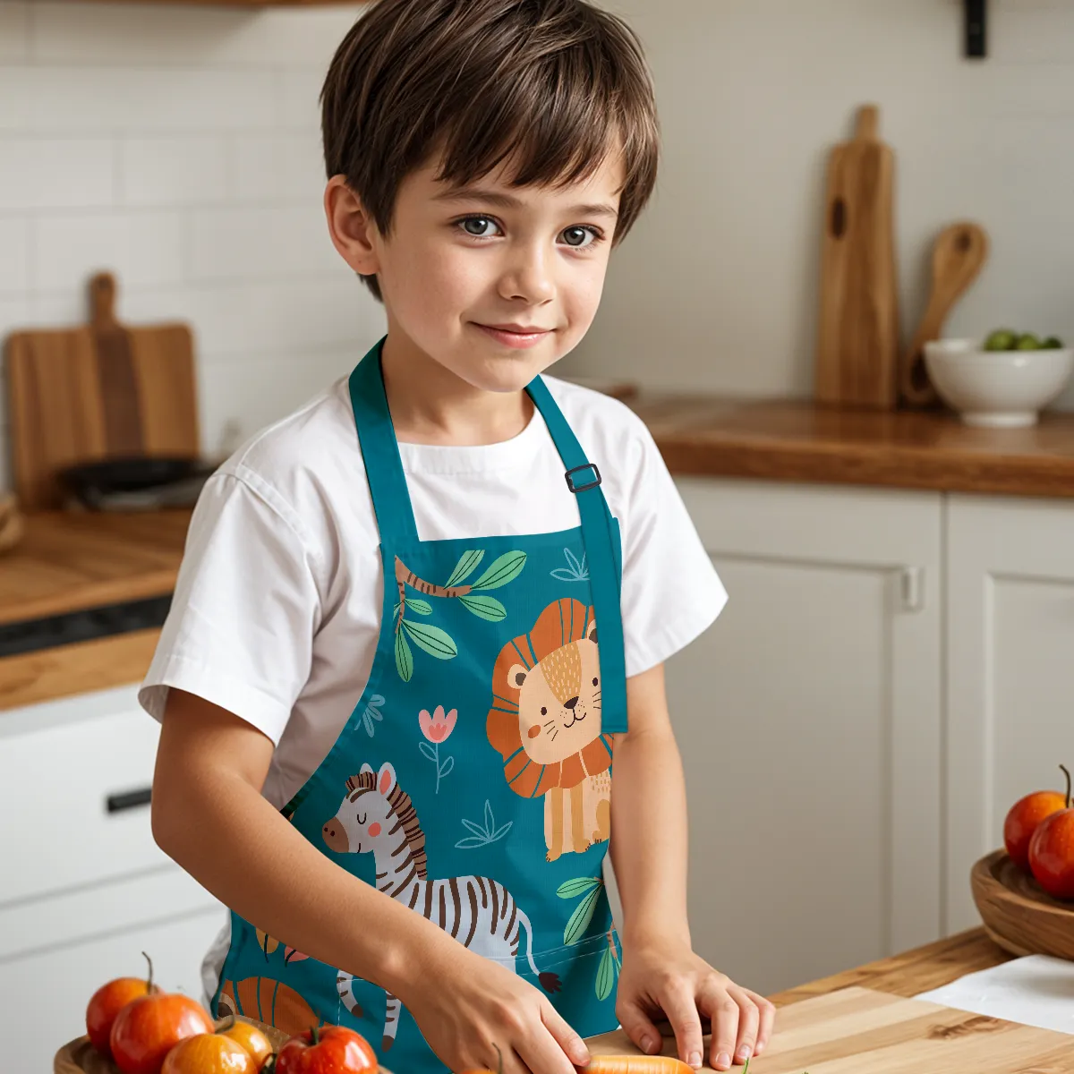 Kid Apron with Front Pocket, 2Pcs Apron and Chef Hat, Chef Apron for Boy Girl Toddler Baking Cooking Gardening Painting, Apron for Children