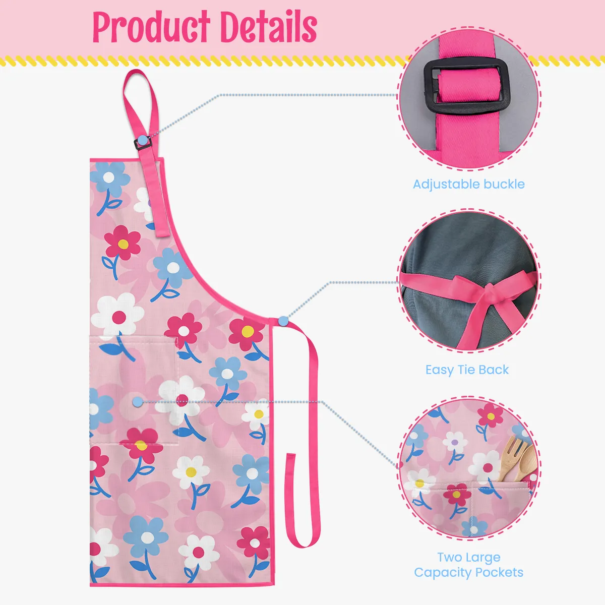 Kid Apron with Front Pocket, 2Pcs Kid Apron and Chef Hat, Chef Cooking Apron for Kids Girls Gardening Baking Painting, Floral Apron Gift
