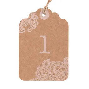 Large Kraft Tag with Vintage Lace White Print Numbers Numbers 25-36