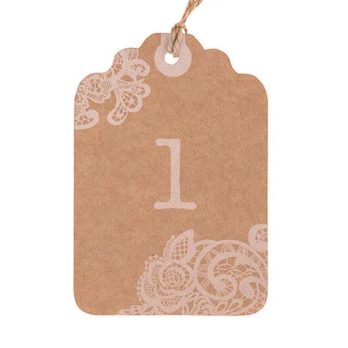 Large Kraft Tag with Vintage Lace White Print Numbers Numbers 25-36