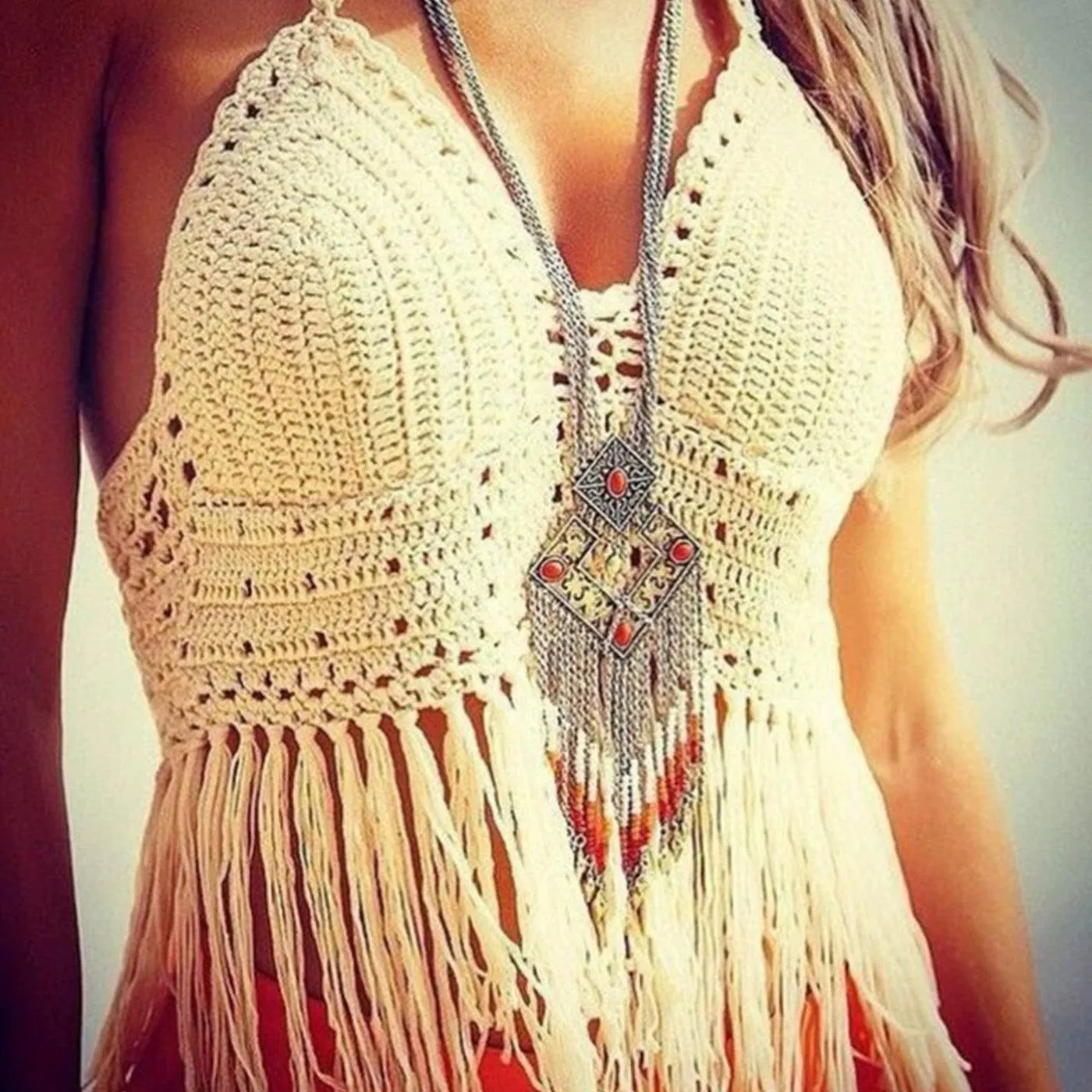Luminous Fringe Cover-Up & Crochet Bikini