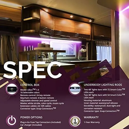 OPT7 Aura LED Trailer RV Underbody/Awning or Interior Lighting Kit - Full Color Spectrum- 4 Smart-Color Glow Strip