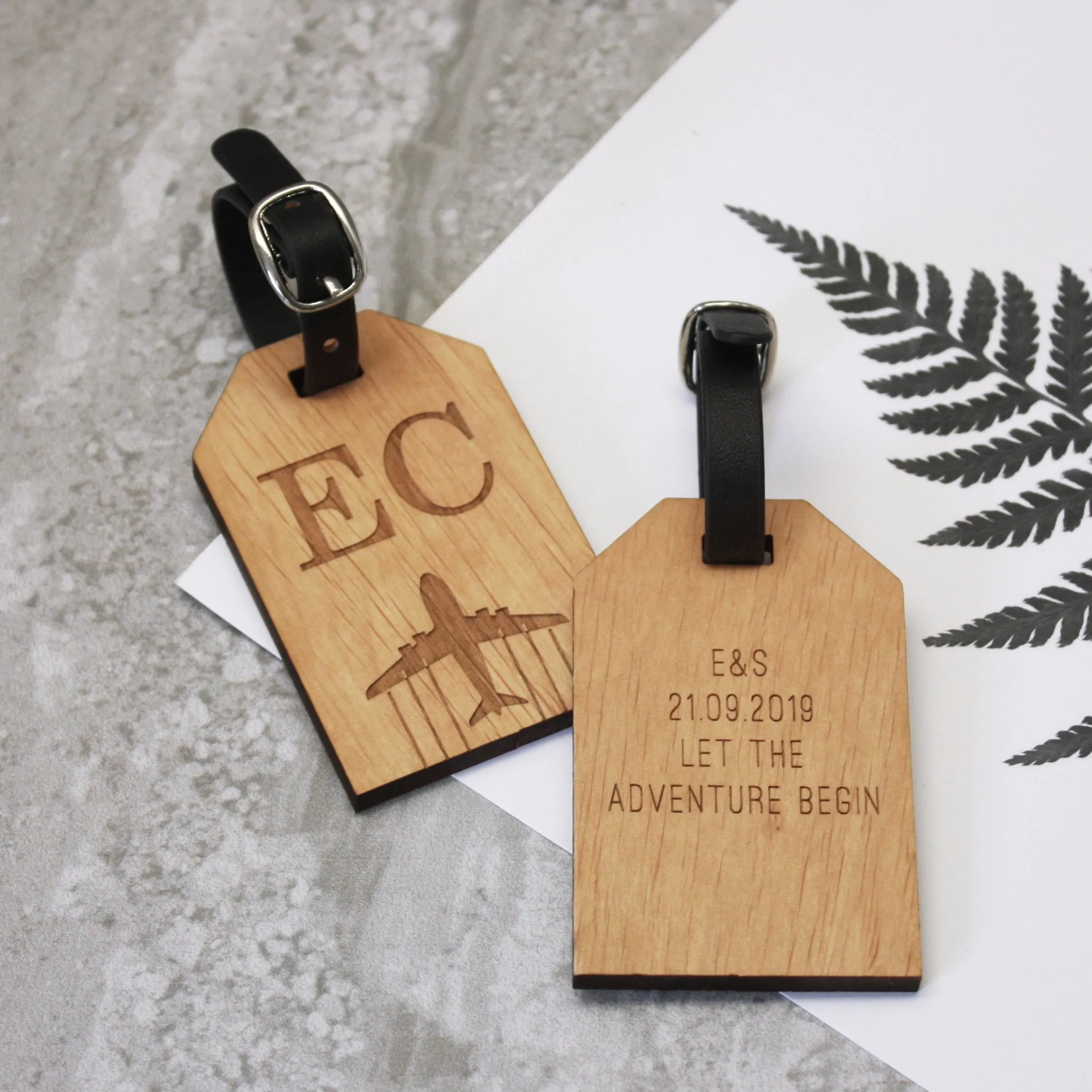 Pair of Wooden Initial Luggage Tags