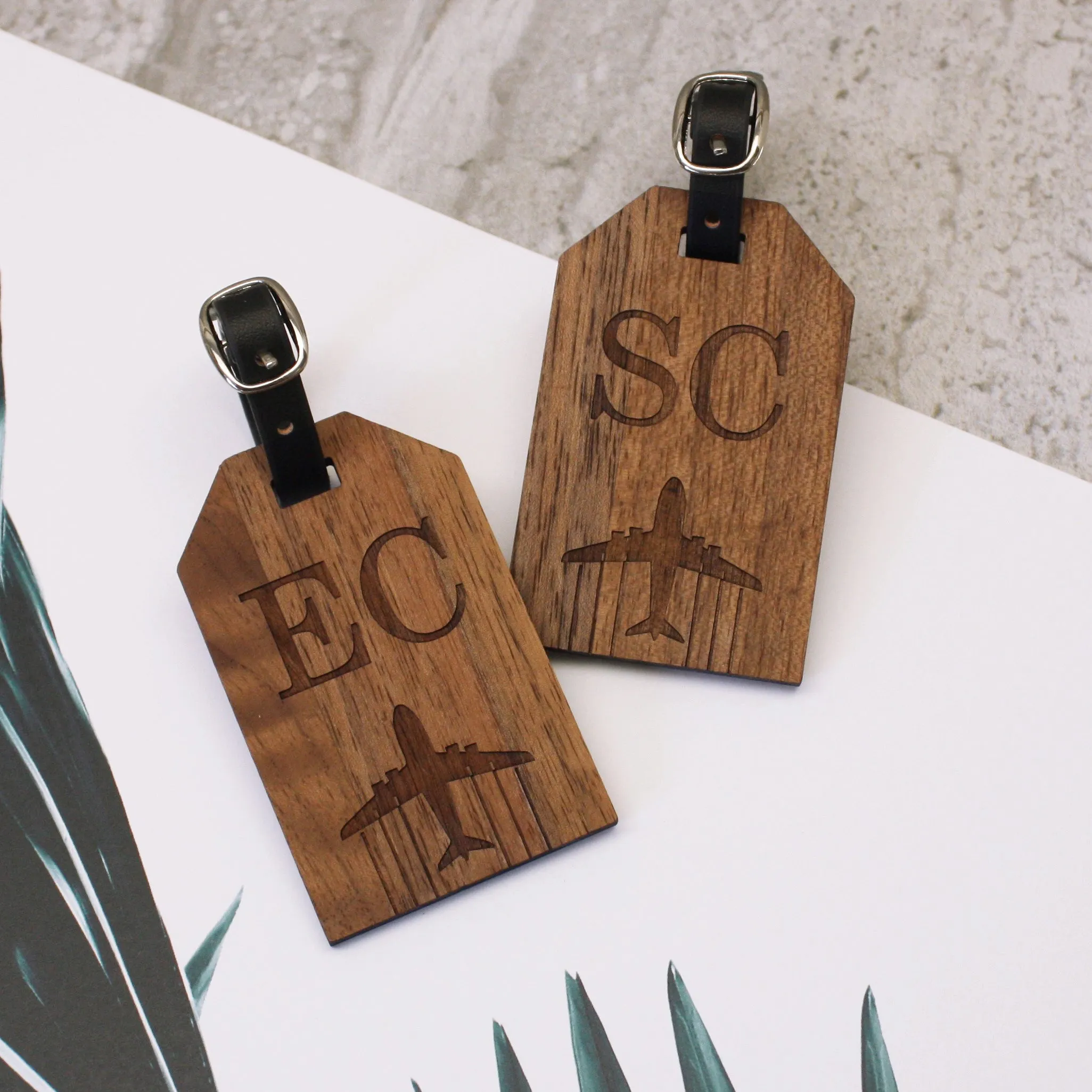 Pair of Wooden Initial Luggage Tags