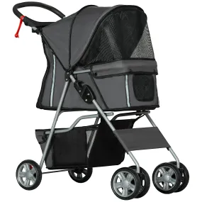PawHut Pet Stroller Carrier Foldable Deluxe Walk Travel Dog Dark Grey