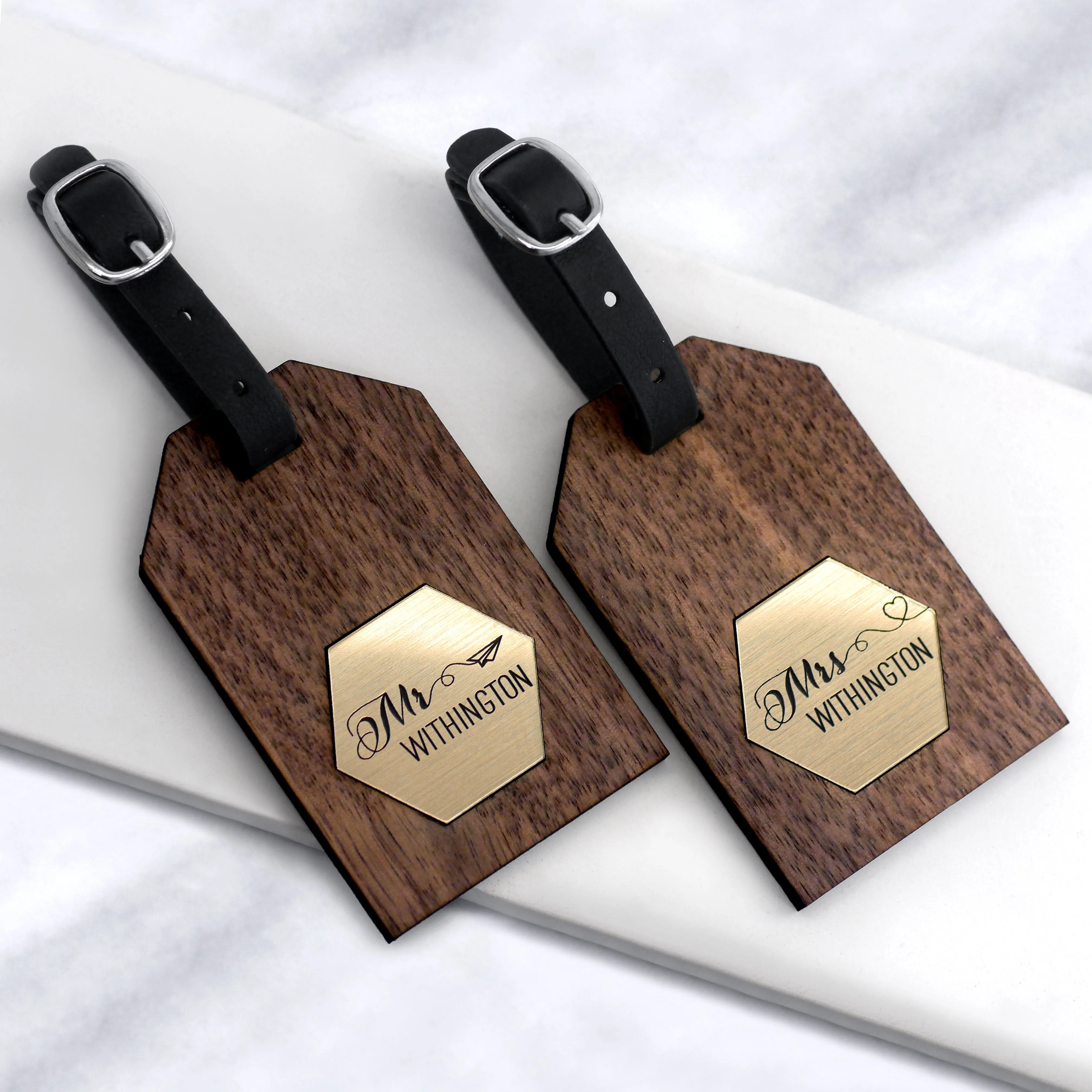 Personalised Gold Hexagon Honeymoon Luggage Tags