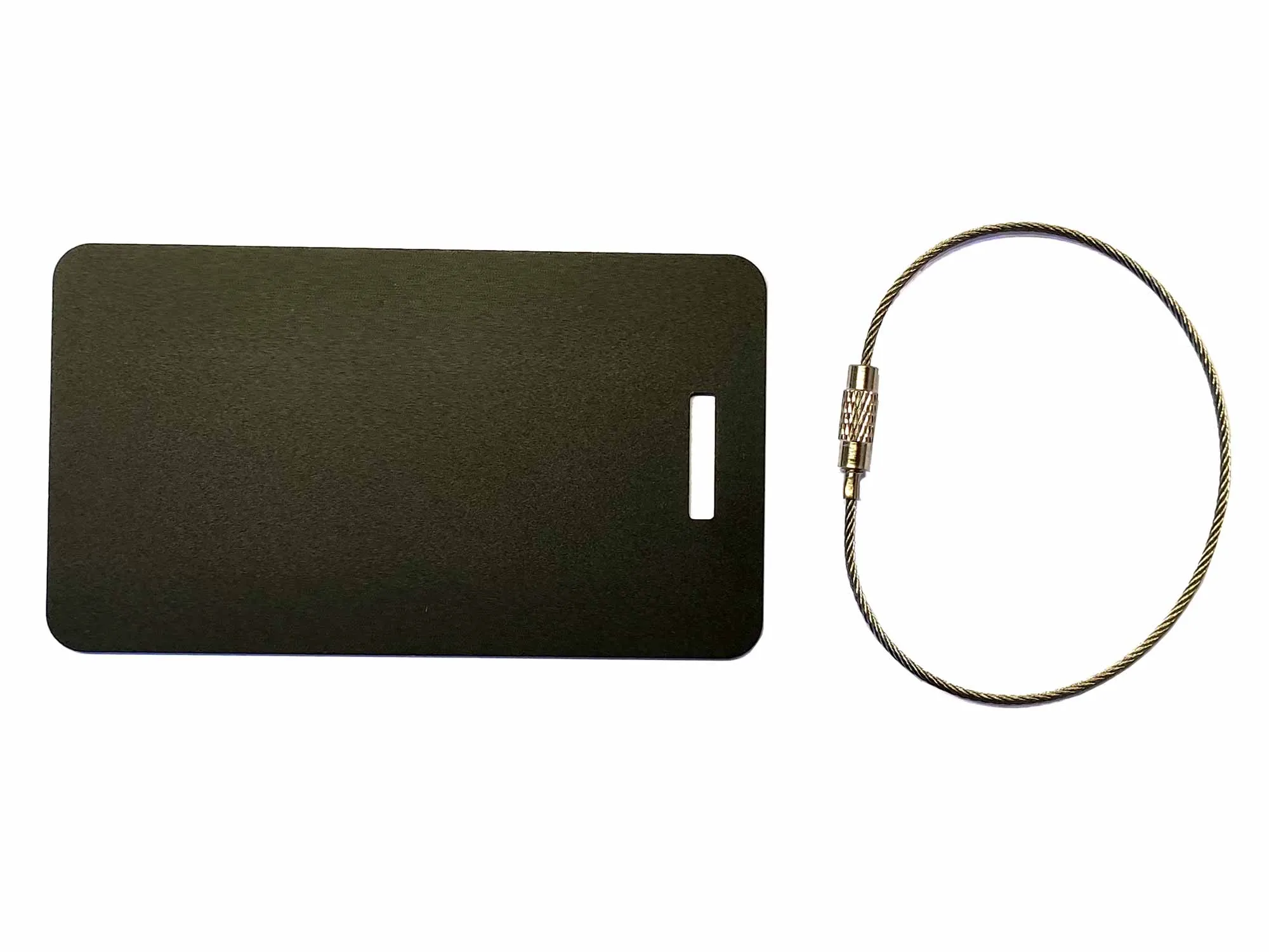 Personalised Metal Luggage Bag Tag with Wire Enclosure 90mm x 50mm