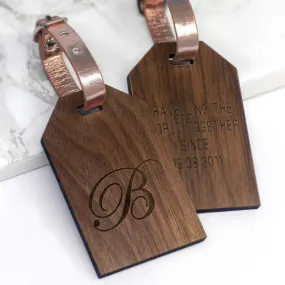 Personalised Walnut Wood Calligraphy Initial Luggage Tag