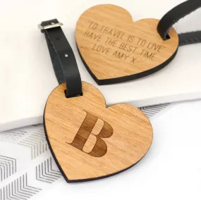 Personalised Wooden Heart Luggage Tag With Initial