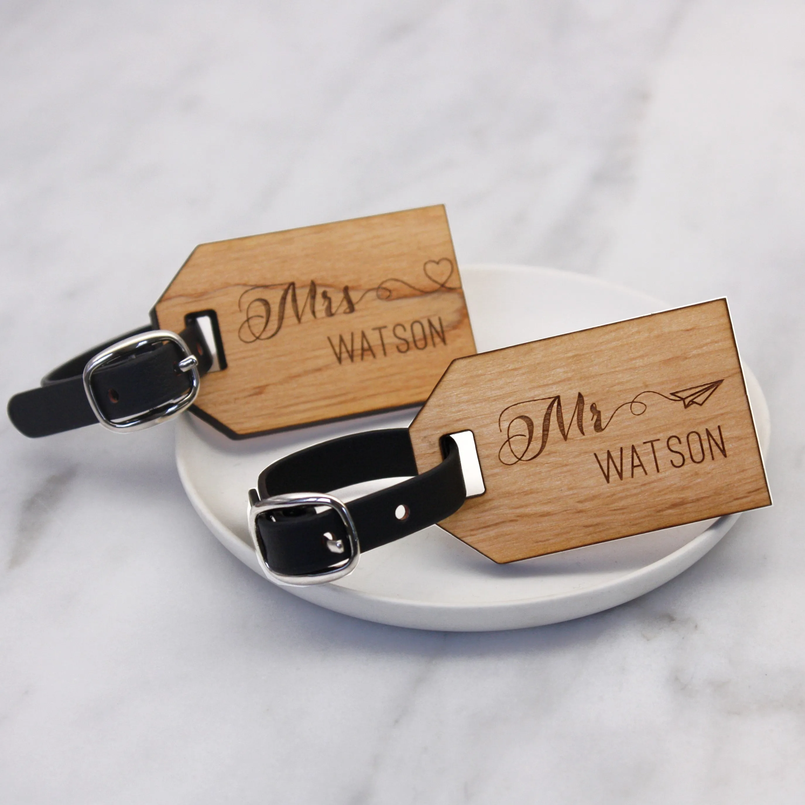 Personalised Wooden Honeymoon Mini Luggage Tags