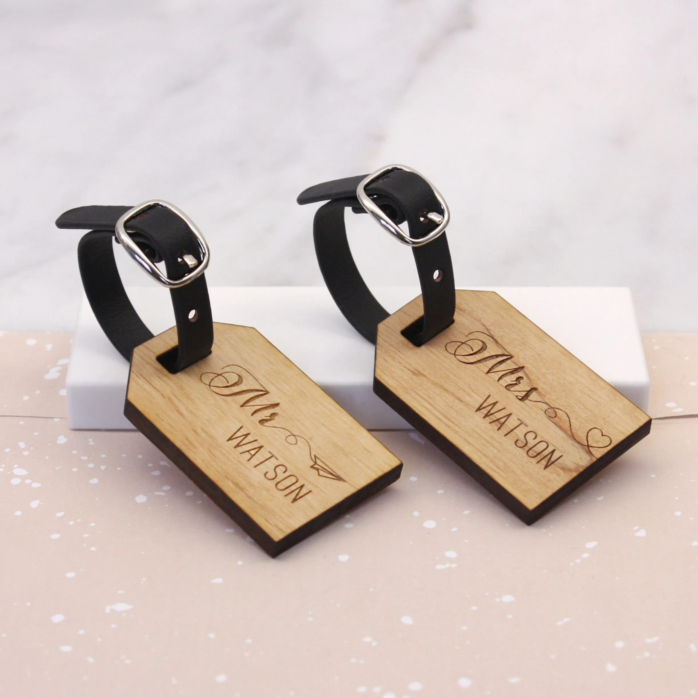 Personalised Wooden Honeymoon Mini Luggage Tags