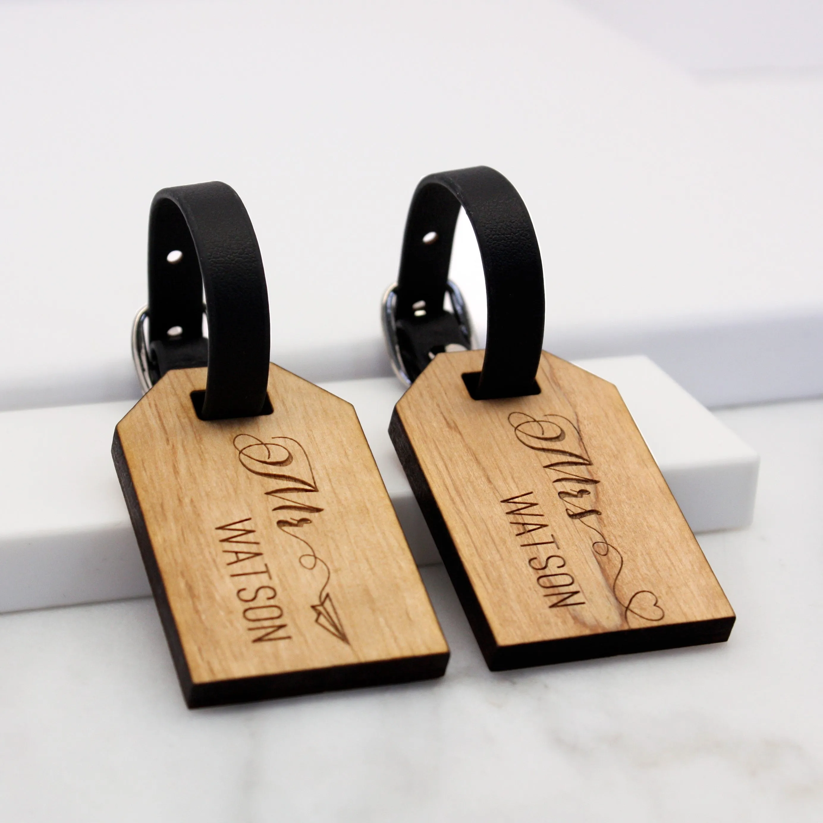 Personalised Wooden Honeymoon Mini Luggage Tags
