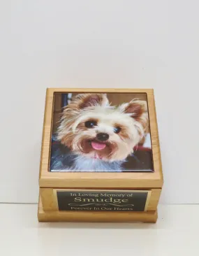Personalized Dog Urn Pet Urn Pet Memorial Keepsake Box Custom Small Cremation Urn Custom Photo Tile Red Alder  Animal Cat Urn Up To 25lbs