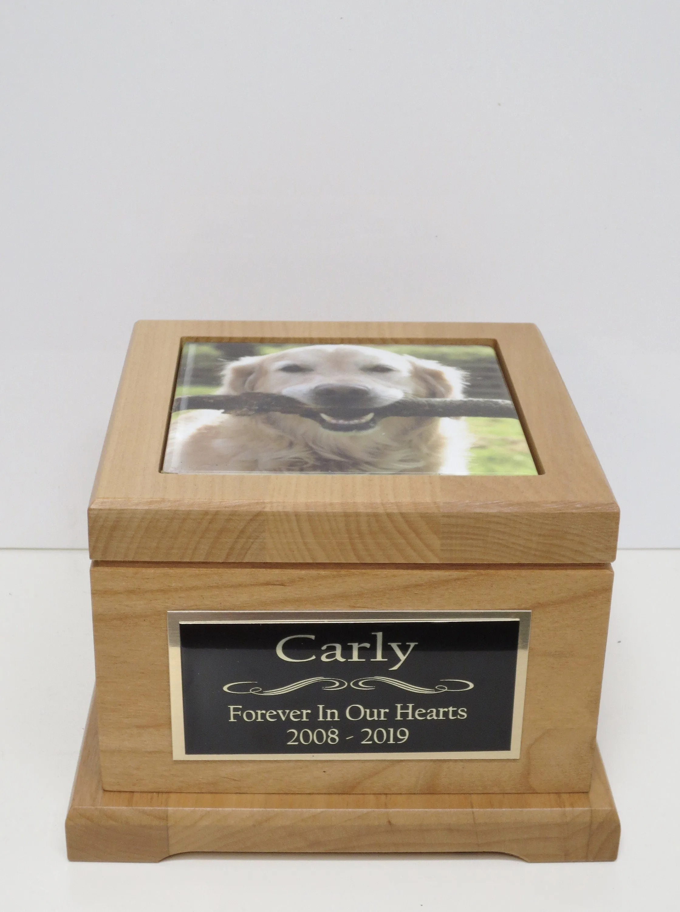 Pet Urn Dog Urn Pet Memorial Keepsake Cremation Urn Custom Photo Tile & Personalized Engraved Tag Red Alder Medium to Large Dog UpTo 60lb