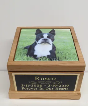 Pet Urn Dog Urn Pet Memorial Keepsake Small Cremation Urn Custom Photo Personalized Tile & Tag Cat Urn Red Alder Wood Urn Dog UpTo 25lbs