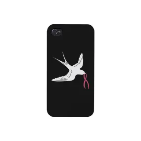 Pink Ribbon And Swallows Birds Black Phone Case