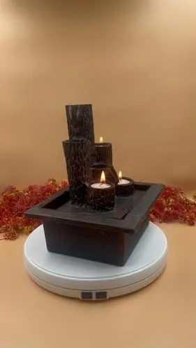 PLUMSVILLE Tiered Column Tabletop Fountain Illuminated Relaxing Water Sound Waterfall Fountain Candles Mini Miniature Home Desktop Decor