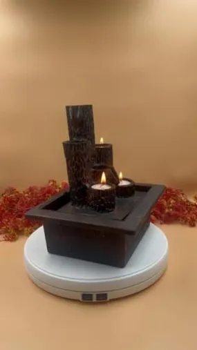 PLUMSVILLE Tiered Column Tabletop Fountain Illuminated Relaxing Water Sound Waterfall Fountain Candles Mini Miniature Home Desktop Decor